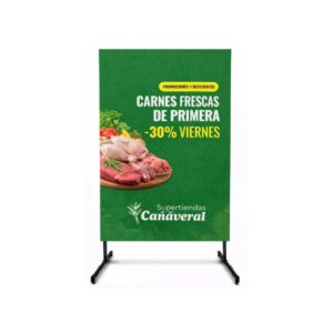 tropezón publicitario tradicional 70x100 cm con estructura metálica y lona