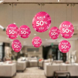 Aéreo doble cara pack x8 colgantes premium para vitrinas