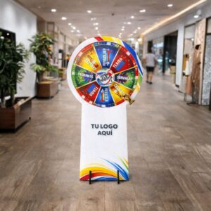 Ruleta interactiva premium grande con neon flex para activaciones de marca